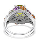 back view of peridot multi gemstone flower ring in rhodium over sterling silver