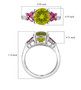 peridot rhodolite garnet and zircon butterfly ring in rhodium over sterling silver shown for size comparison