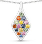 multi color sapphire cluster pendant necklace in rhodium over sterling silver