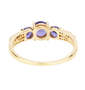 full view of tanzanite and diamond trilogy ring in solid 14k yellow gold