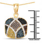 multi color diamond cluster pendant necklace in 14k yellow gold over sterling silver shown for size comparison