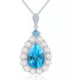 full view of blue topaz and pearl pendant necklace in rhodium over sterling silver