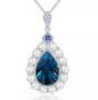 blue topaz and pearl pendant necklace in rhodium over sterling silver