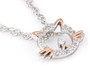 side view of cat head pendant necklace in 18k rose gold and rhodium over sterling silver