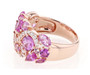 side view of lab pink sapphire and cz cluster ring in 18k rose gold over sterling silver