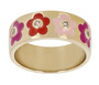 white zircon flower enamel band ring in 18k yellow gold over sterling silver