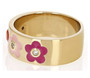 full view of white zircon flower enamel band ring in 18k yellow gold over sterling silver