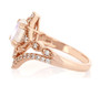side view of rainbow moonstone and zircon solitaire ring in 18k rose gold over sterling silver