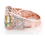 side view of prasiolite and white zircon ring in 18k rose gold over sterling silver