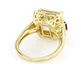 back view of prasiolite rhodolite garnet and zircon ring in 18k yellow gold over sterling silver