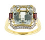 prasiolite rhodolite garnet and zircon ring in 18k yellow gold over sterling silver
