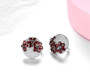 garnet and white zircon round custer earrings in rhodium over sterling silver