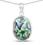 abalone shell oval bezel pendant necklace in rhodium over sterling silver