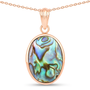 abalone shell oval bezel pendant necklace in rose gold over sterling silver