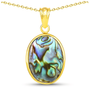 abalone shell oval bezel pendant necklace in yellow gold over sterling silver