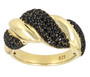 black spinel twisted band ring in 18k yellow gold over sterling silver