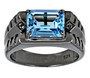 swiss blue topaz and zircon gents ring in black rhodium over sterling silver