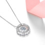 aquamarine and white zircon round pendant necklace in rhodium over sterling silver