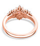 back view of mahenge pink spinel and white zircon trilogy halo ring in 18k rose gold over sterling silver