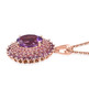 side view of amethyst and pink sapphire pendant necklace in 18k rose gold over sterling silver