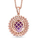 back view of amethyst and pink sapphire pendant necklace in 18k rose gold over sterling silver