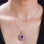 amethyst and pink sapphire pendant necklace in 18k rose gold over sterling silver worn around the neck
