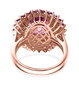 back view of amethyst and pink sapphire halo ring in 18k rose gold over sterling silver