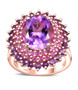amethyst and pink sapphire halo ring in 18k rose gold over sterling silver