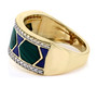 side view of malachite lapis lazuli and white zircon band ring in rhodium over sterling silver
