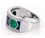 side view of malachite lapis lazuli and white zircon band ring in rhodium over sterling silver
