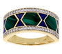 full view of malachite lapis lazuli and white zircon band ring in rhodium over sterling silver