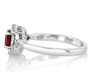 side view of lab ruby and lab white sapphire ring in rhodium over sterling silver