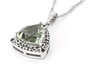 side view of prasiolite and green diamond pendant necklace in rhodium over sterling silver
