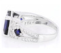 side view of lab blue and white sapphire ring in rhodium over sterling silver