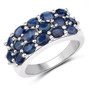 full view of blue sapphire cluster jewelry set in rhodium over sterling silver