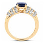 side view of sapphire and diamond ring in solid 14k yellow gold