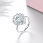 close up of aquamarine and white zircon ring in rhodium over sterling silver