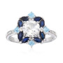 front view of white topaz sapphire and sky blue topaz cluster ring in rhodium over sterling silver