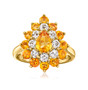 citrine and white zircon cluster ring in 18k yellow gold over sterling silver