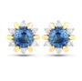 blue sapphire and diamond halo stud earrings in solid 14k yellow gold