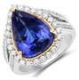 tanzanite and diamond pear halo ring in solid 18k white gold