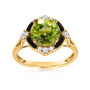 front view of peridot onyx and diamond ring in 14k yellow gold