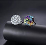 full view of multi gemstone or aquamarine round cluster cocktail ring in rhodium over sterling silver