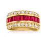 ruby and diamond band ring in 14k yellow gold
