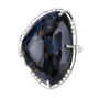 front view of pietersite and diamond accents ring in rhodium over sterling silver