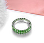 full view of chrome diopside and white zircon eternity band ring in rhodium over sterling silver