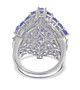 back view of tanzanite and white zircon cluster ring in rhodium over sterling silver
