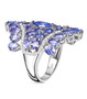 side view of tanzanite and white zircon cluster ring in rhodium over sterling silver