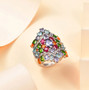 tanzanite and white zircon cluster ring in rhodium over sterling silver shown in a lifestyle photo