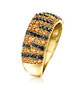 side view of orange sapphire and black spinel tiger print band ring in 18k yellow gold over sterling silver